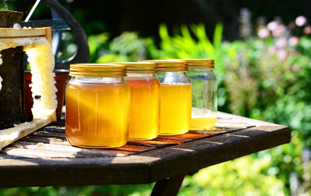 harvested honey in jars